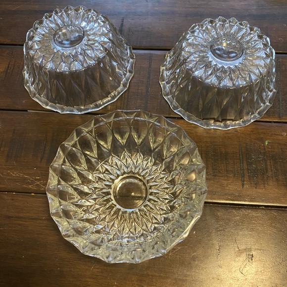 Three Cut Glass Dessert Bowl Depression Glass Ice Cream Bowl Set of 3 - Picture 6 of 7